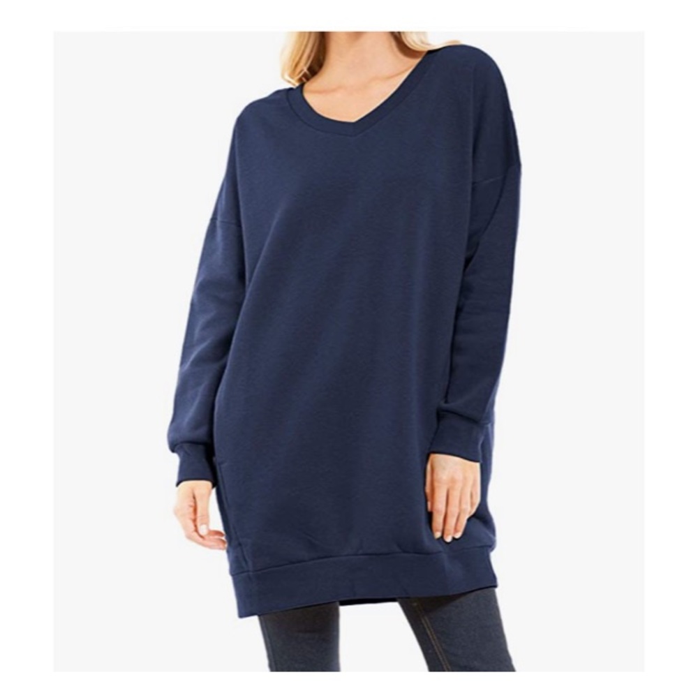 NEW Chadwicks Dress by Real Comfort Navy Blue Tunic Dress Side Pockets Size M